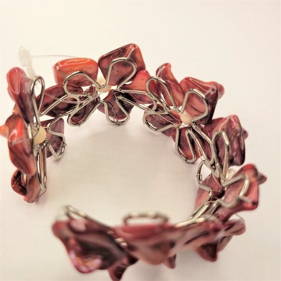 Wine Red Shell White Pearls Adjustable Cuff Bracelet Bangle - NEW - Picture 11 of 16